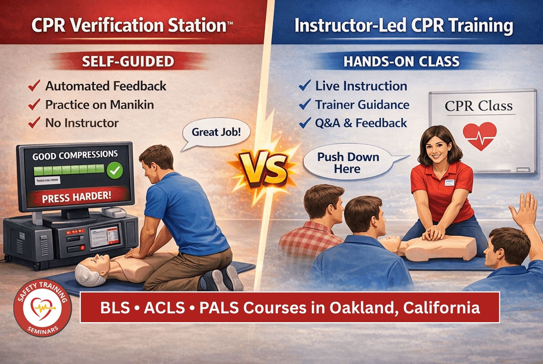 Instructor-Led Training vs. CPR Verification Stations BLS, ACLS, and PALS Courses in Oakland, CA